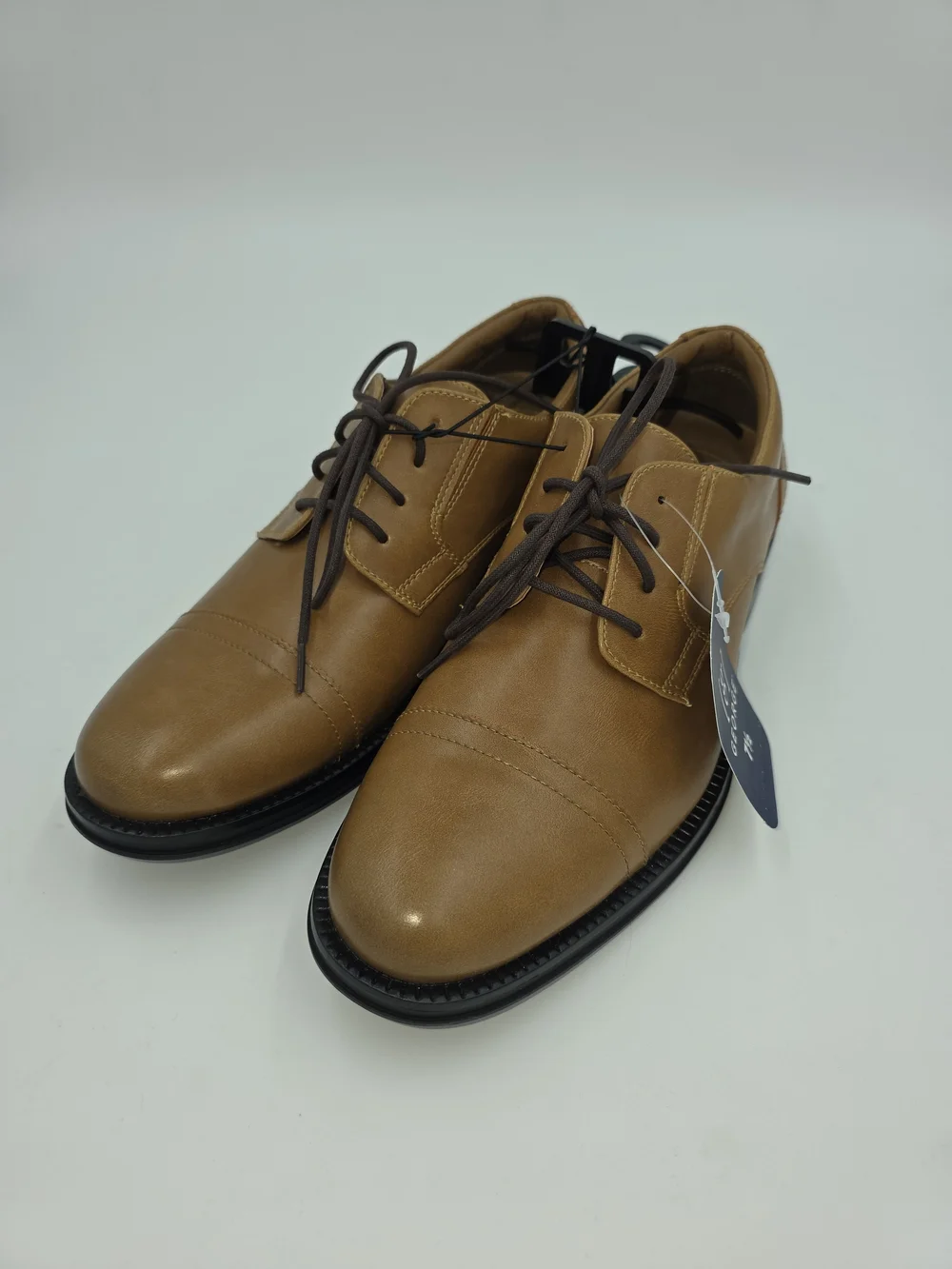 Kids Tan Faux Leather Lace-Up Dress Shoes